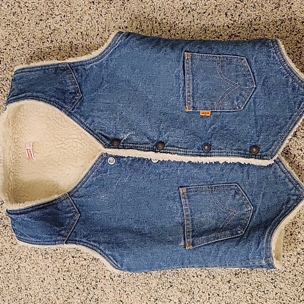 Levis Vintage Orange Tab Sherpa Denim Vest Small